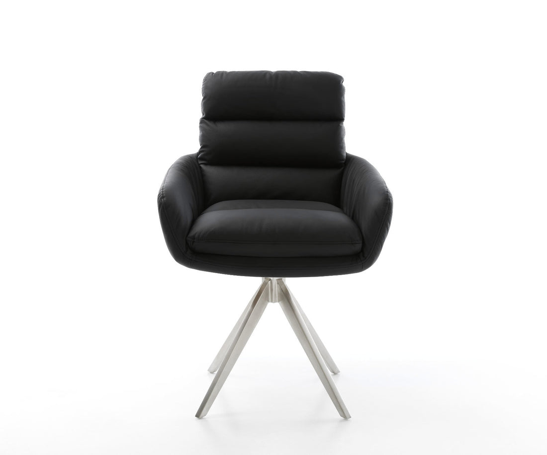 Dining Chair Abelia Natural Leather Black Cross Angular Base Silver 180° Swivel