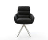 Dining Chair Abelia Natural Leather Black Cross Angular Base Silver 180° Swivel