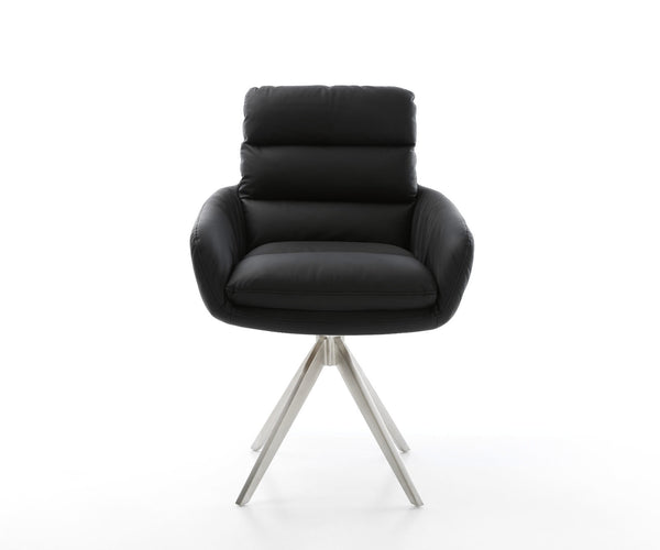 Dining Chair Abelia Natural Leather Black Cross Angular Base Silver 180° Swivel