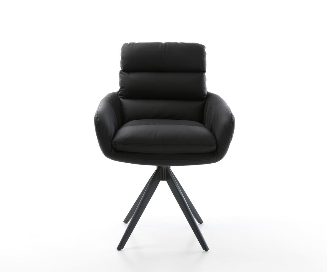 Dining Chair Abelia Natural Leather Black Cross Angular Base Black 180° Swivel