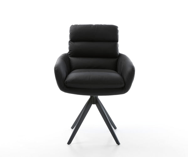 Dining Chair Abelia Natural Leather Black Cross Angular Base Black 180° Swivel