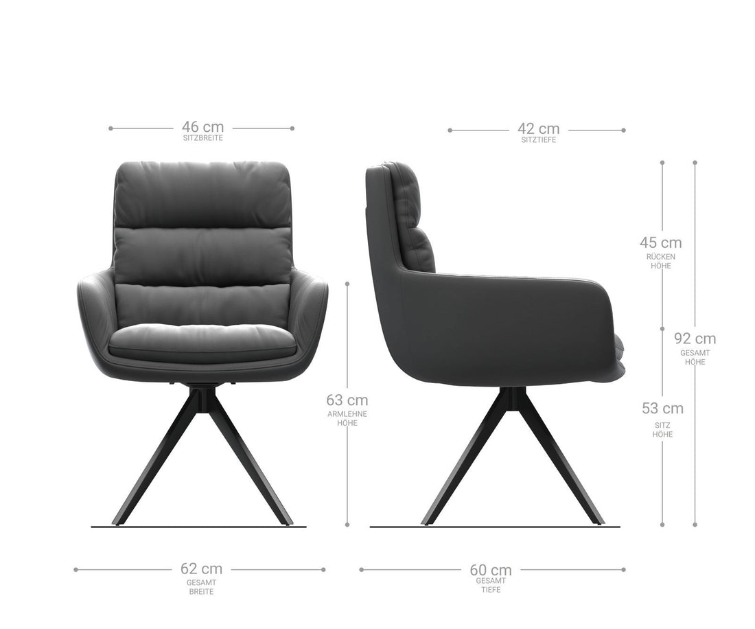 Dining Chair Abelia Natural Leather Black Cross Angular Base Black 180° Swivel