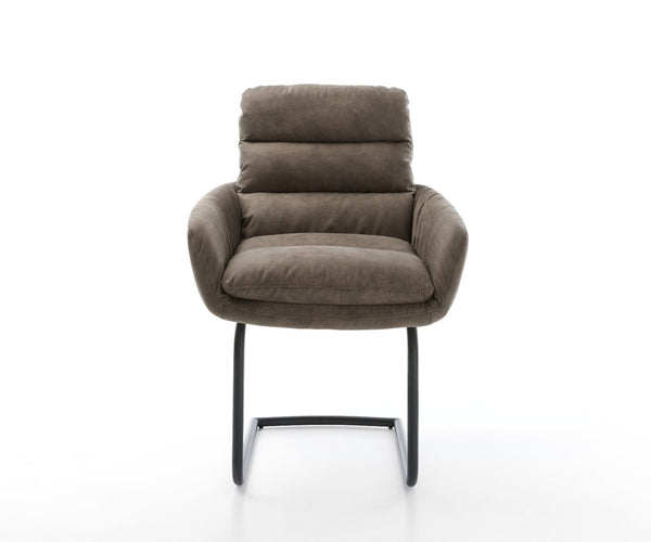 Dining Chair Abelia Microfiber Taupe Vintage Cantilever Round Base Black