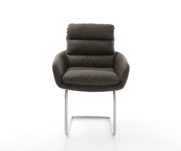 Dining Chair Abelia Microfiber Anthracite Vintage Cantilever Round Base Silver