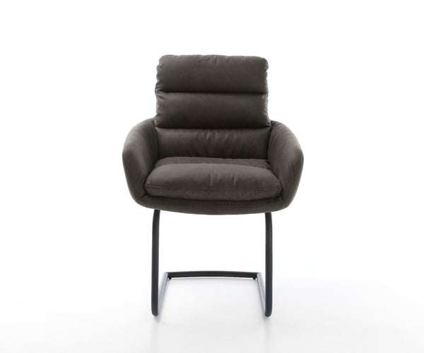 Dining Chair Abelia Microfiber Anthracite Vintage Cantilever Round Base Black