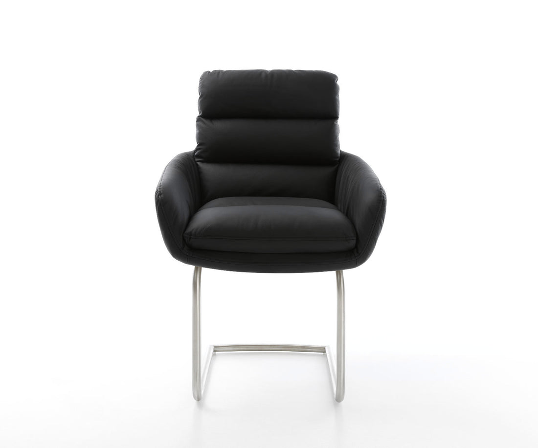 Dining Chair Abelia Natural Leather Black Cantilever Round Base Silver