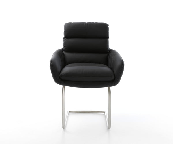 Dining Chair Abelia Natural Leather Black Cantilever Round Base Silver