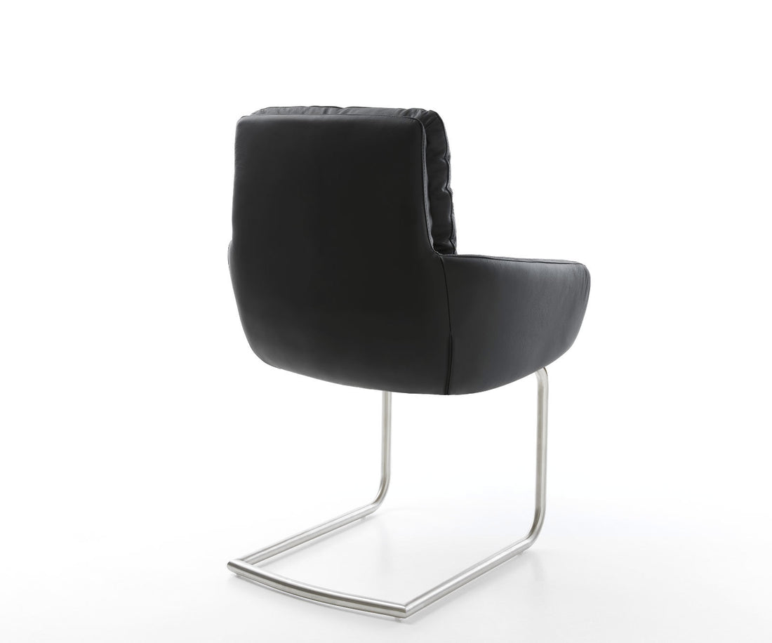 Dining Chair Abelia Natural Leather Black Cantilever Round Base Silver