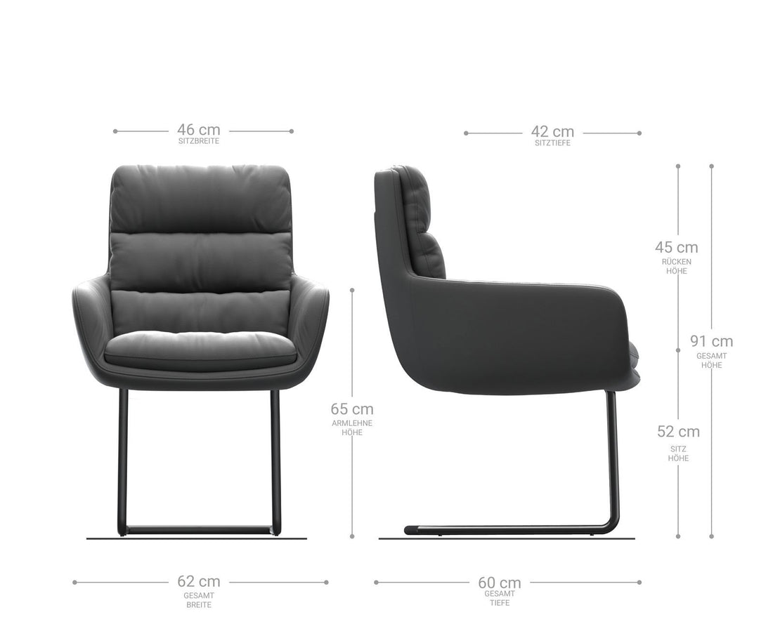 Dining Chair Abelia Natural Leather Black Cantilever Round Base Silver