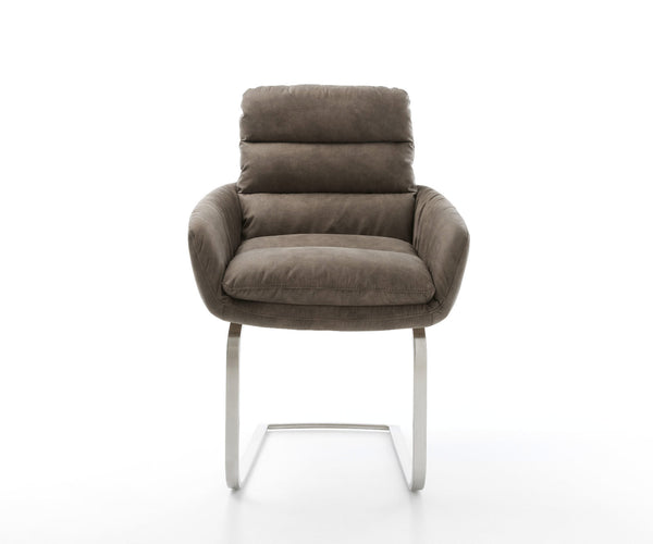 Dining Chair Abelia Microfiber Taupe Vintage Cantilever Flat Base Silver