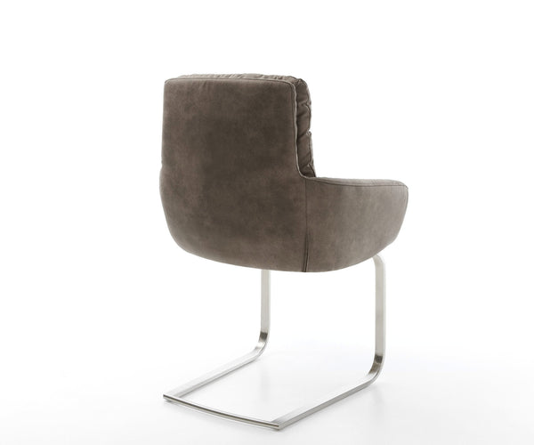 Dining Chair Abelia Microfiber Taupe Vintage Cantilever Flat Base Silver