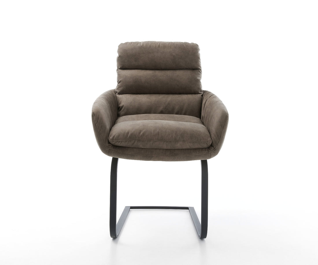 Dining Chair Abelia Microfiber Taupe Vintage Cantilever Flat Base Black