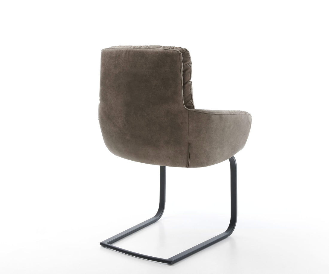 Dining Chair Abelia Microfiber Taupe Vintage Cantilever Flat Base Black