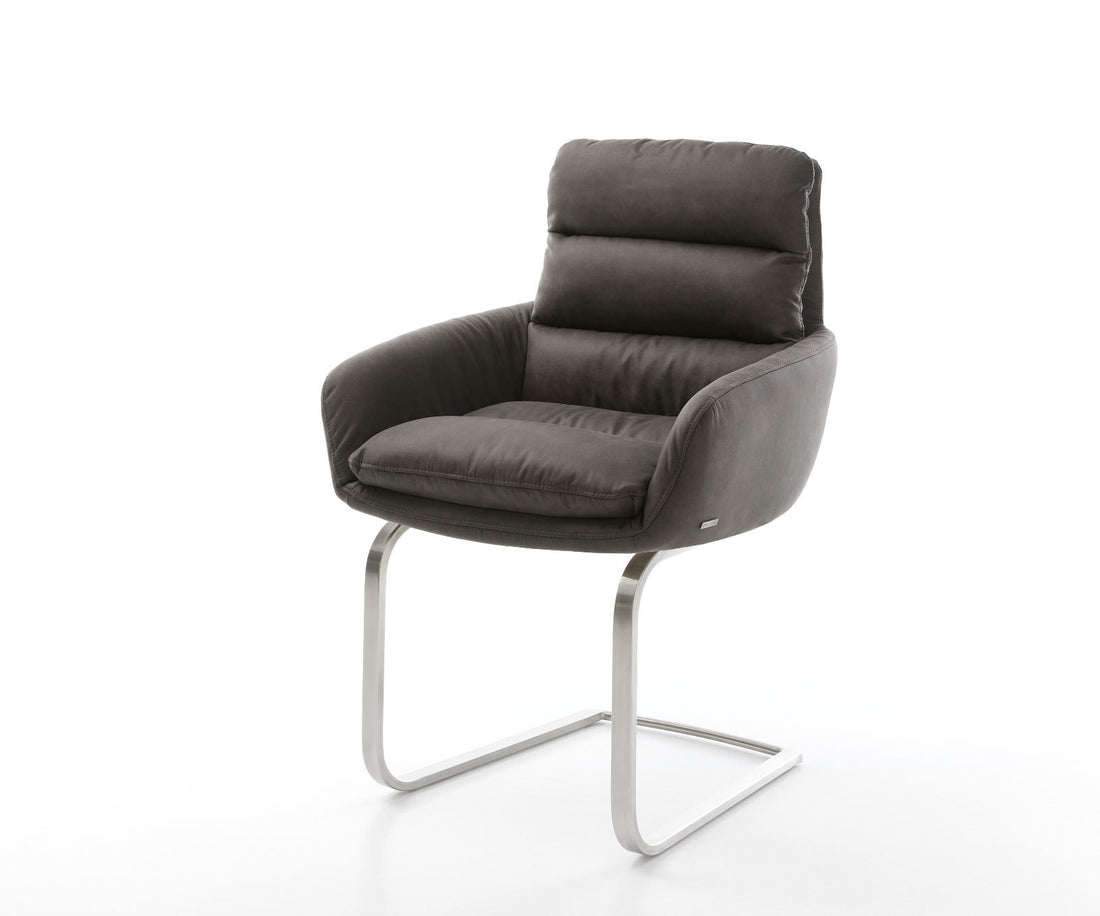 Dining Chair Abelia Microfiber Anthracite  Vintage Cantilever Flat Base Silver