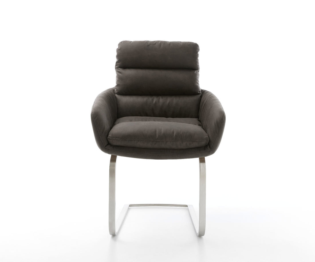 Dining Chair Abelia Microfiber Anthracite  Vintage Cantilever Flat Base Silver