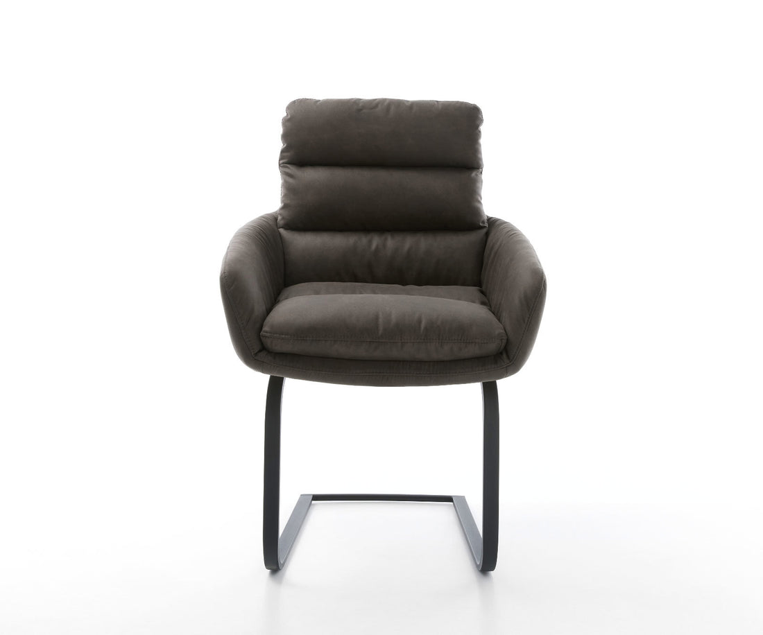 Dining Chair Abelia Microfiber Anthracite Vintage Cantilever Flat Base Black