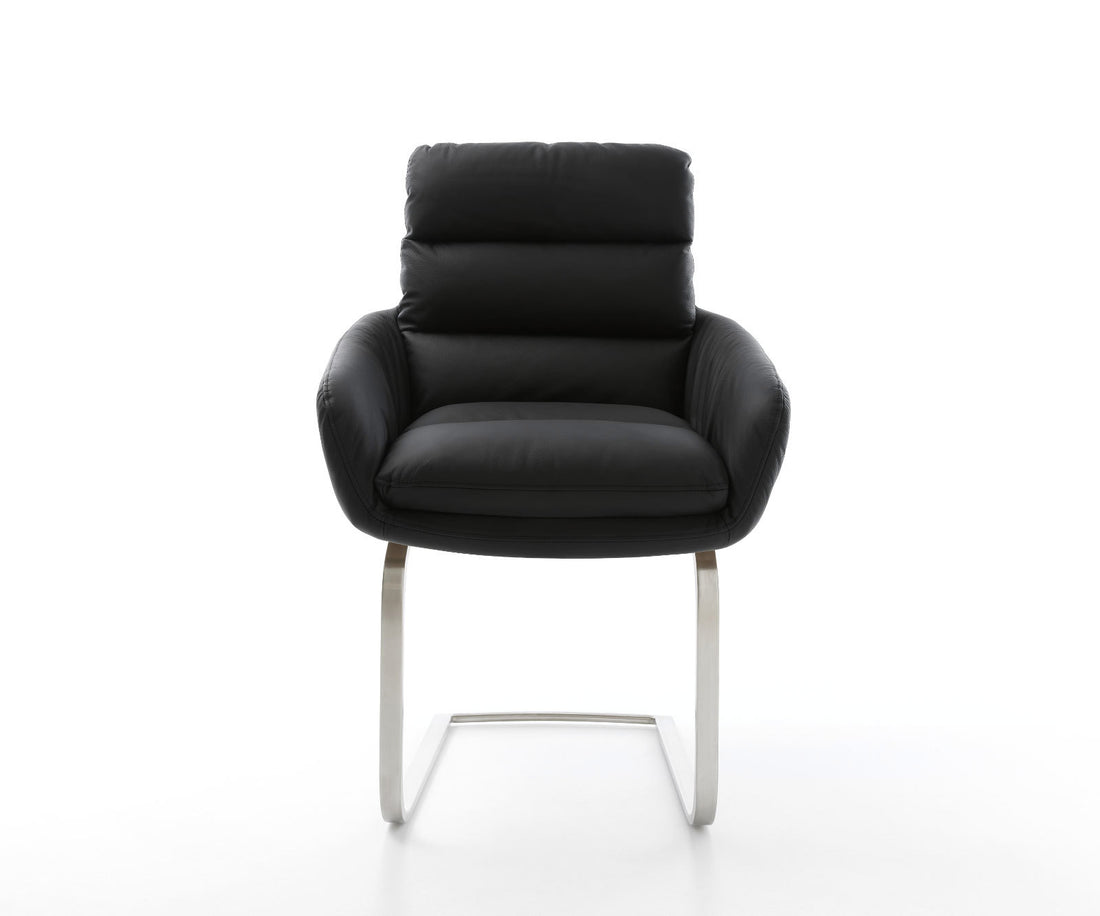 Dining Chair Abelia Natural Leather Black Cantilever Flat Base Silver