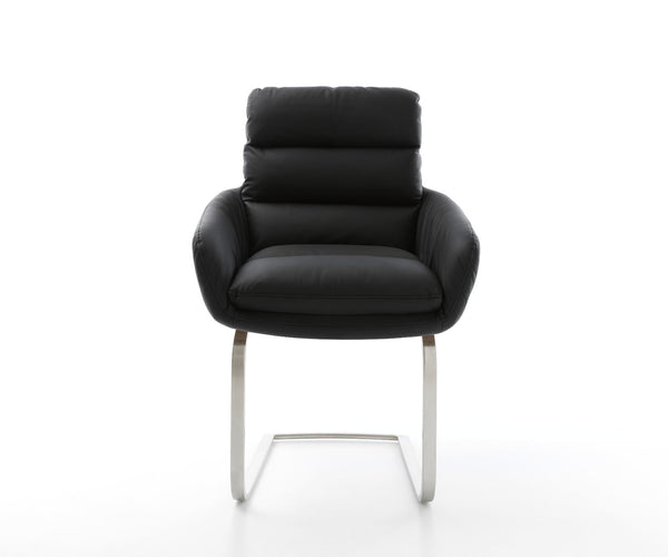 Dining Chair Abelia Natural Leather Black Cantilever Flat Base Silver