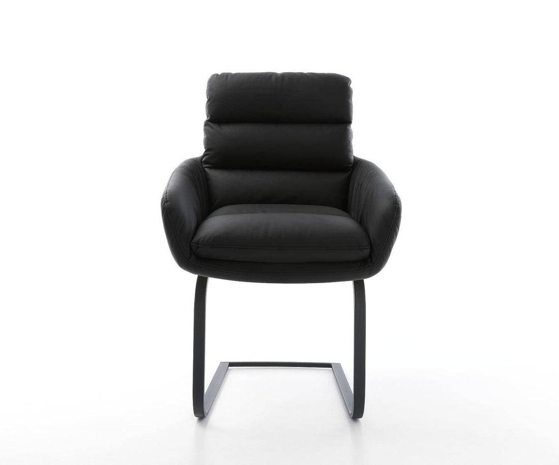 Dining Chair Abelia Natural Leather Black Cantilever Flat Base Black