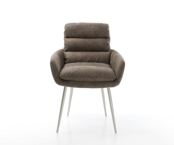 Dining Chair Abelia Microfiber Taupe Vintage 4 Legs Base Silver