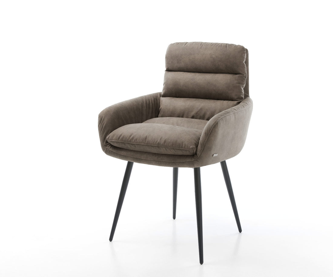 Dining Chair Abelia Microfiber Taupe Vintage 4 Legs Base Black