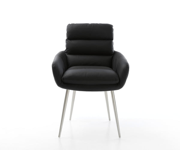 Dining Chair Abelia Natural Leather Black 4 Legs Base Silver