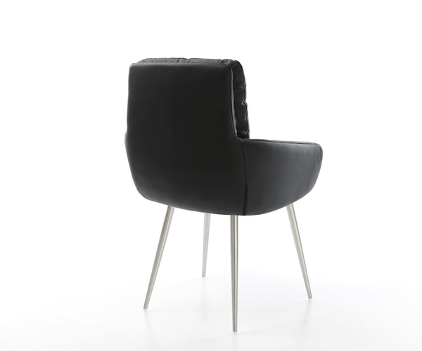 Dining Chair Abelia Natural Leather Black 4 Legs Base Silver