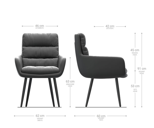 Dining Chair Abelia Natural Leather Black 4 Legs Base Silver