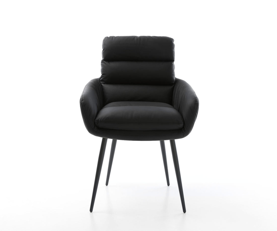 Dining Chair Abelia Natural Leather Black 4 Legs Base Black