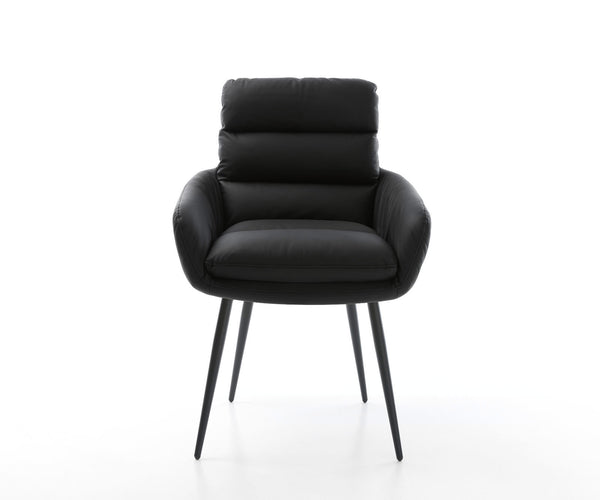 Dining Chair Abelia Natural Leather Black 4 Legs Base Black