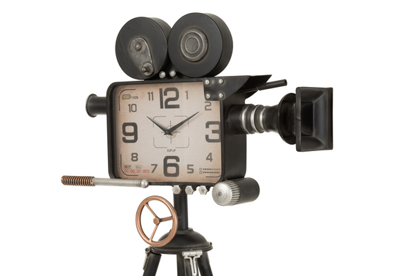 Standing Clock Retro Camera On Tripod Iron Black