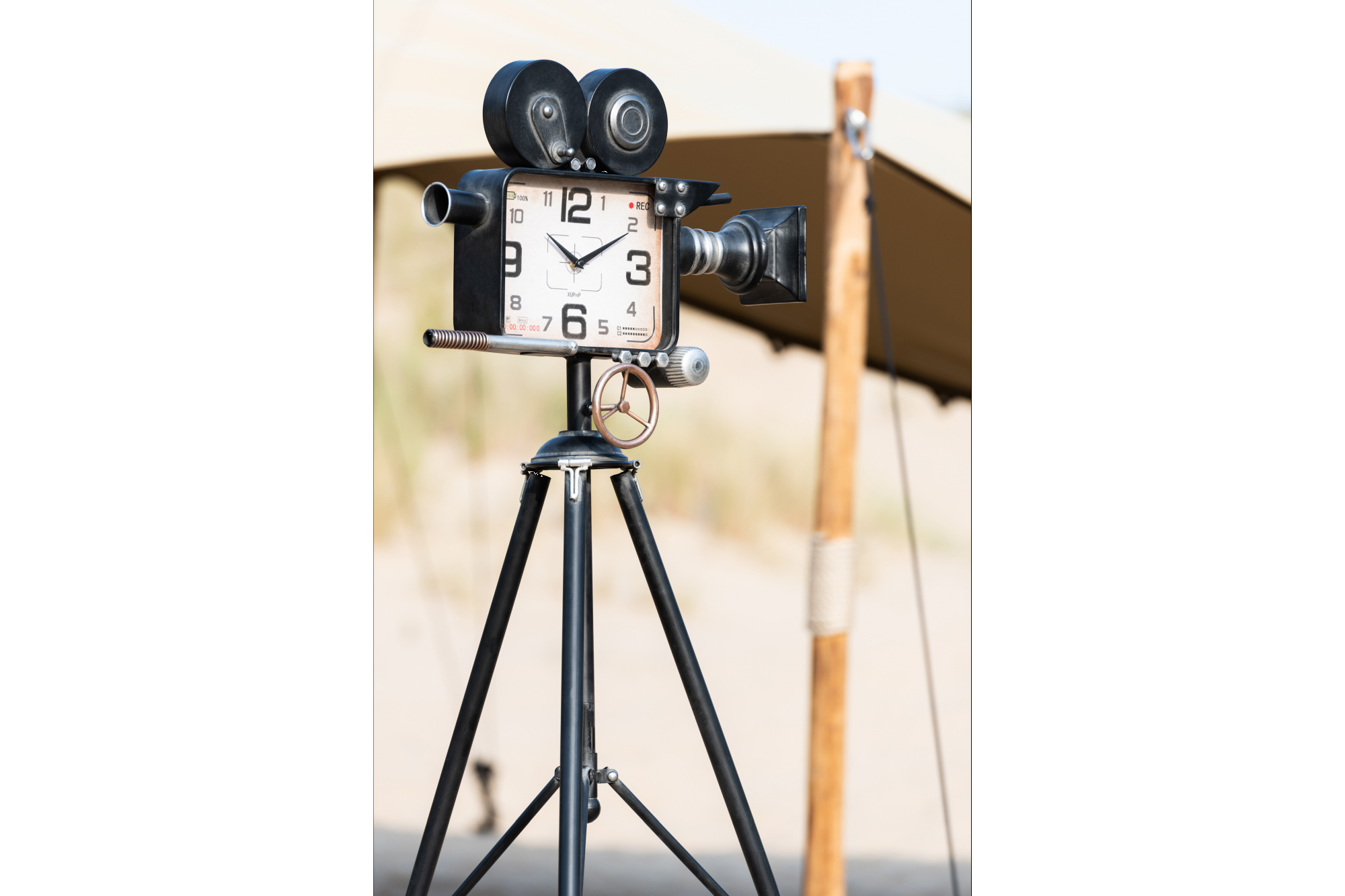 Standing Clock Retro Camera On Tripod Iron Black