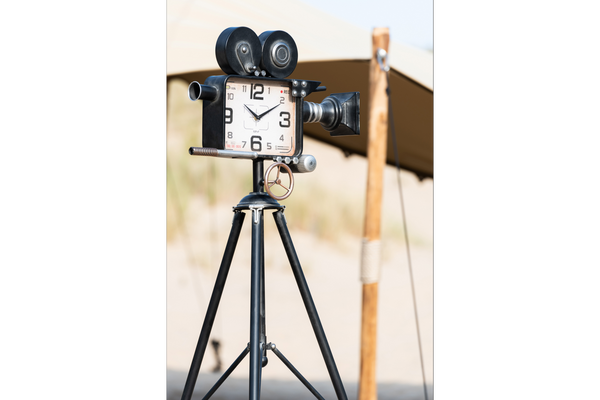 Standing Clock Retro Camera On Tripod Iron Black