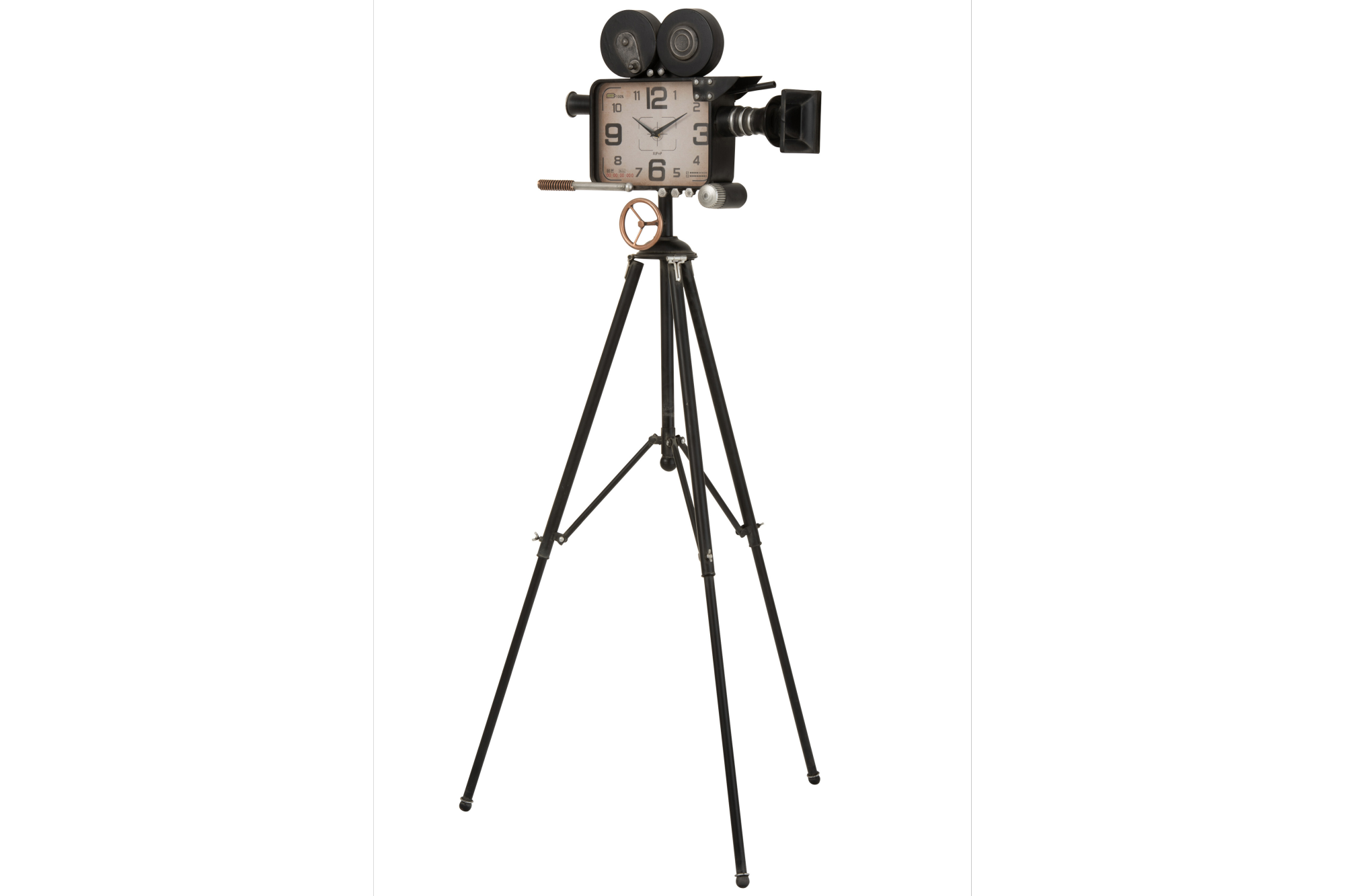 Standing Clock Retro Camera On Tripod Iron Black