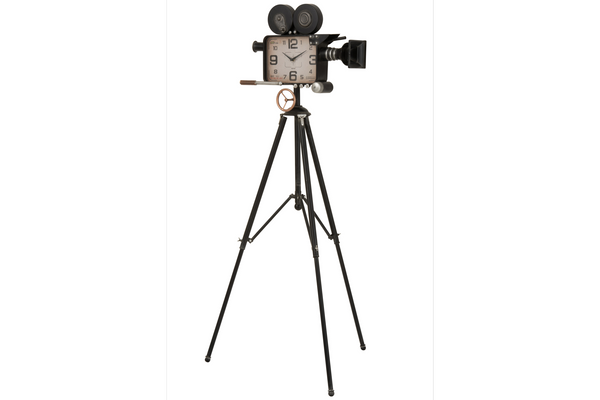 Standing Clock Retro Camera On Tripod Iron Black
