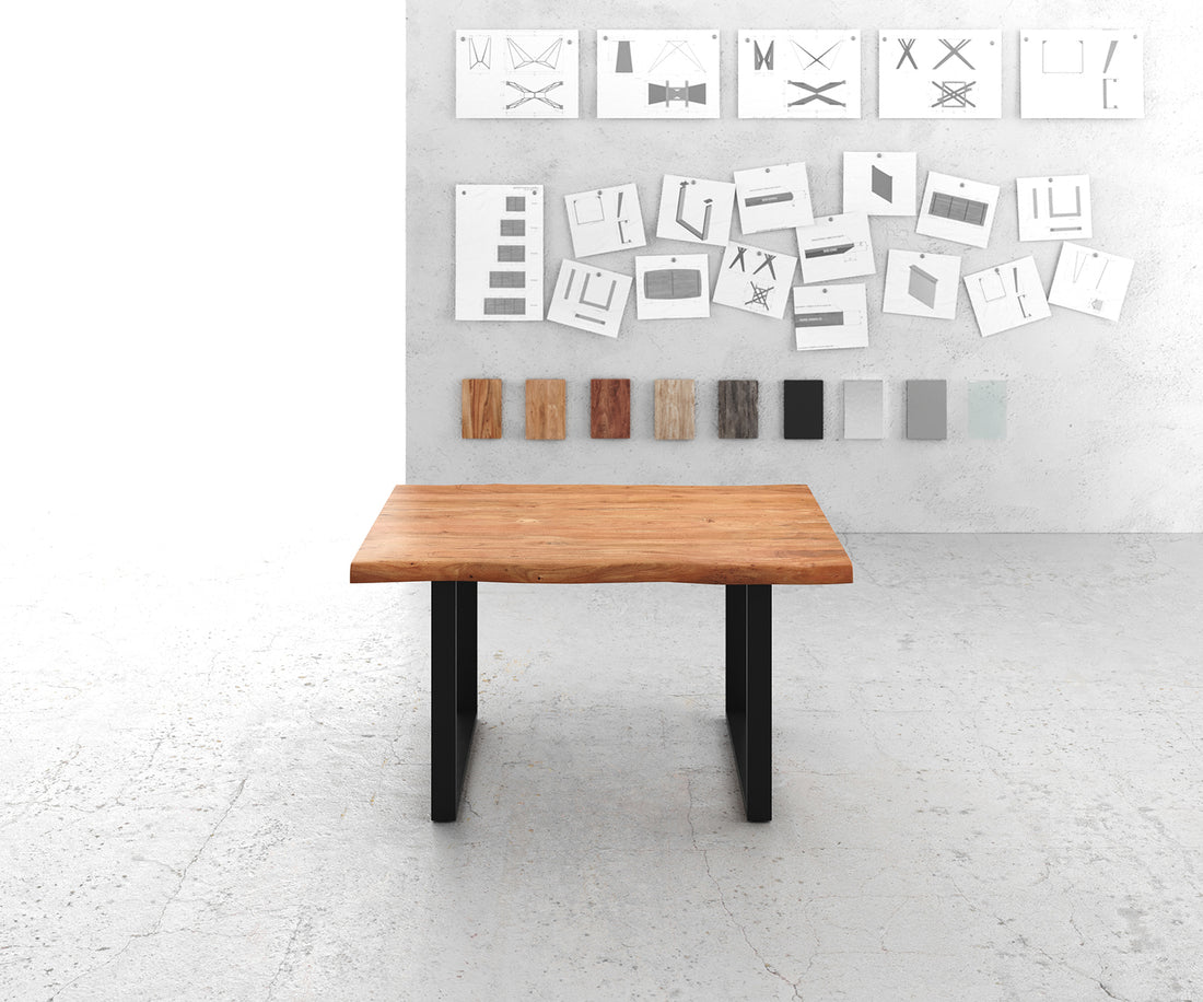 Dining Table Olympus Live Edge 140cm Acacia Wood Natural Square Frame Slim Black 55mm Top