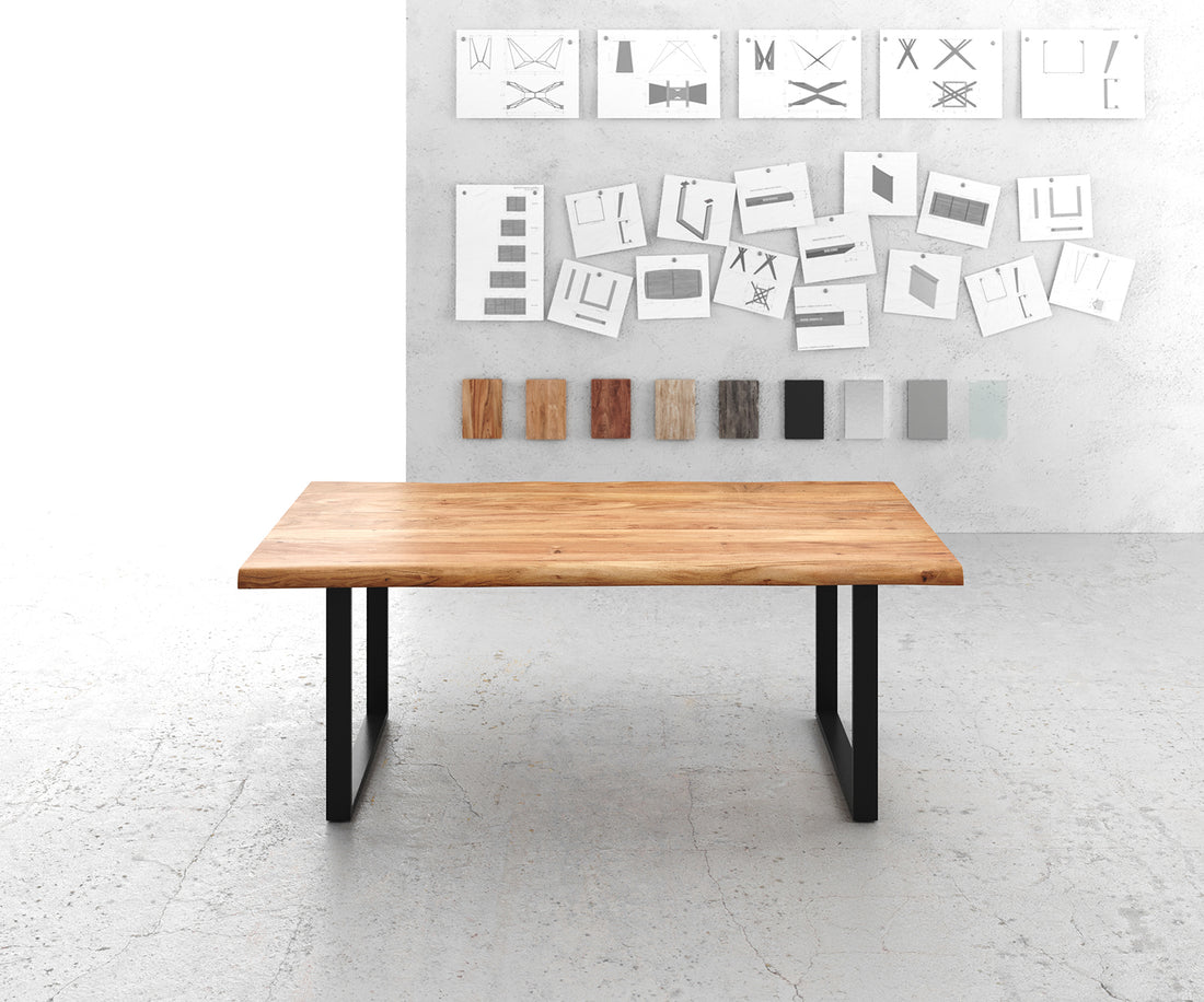 Dining Table Olympus Live Edge 200cm Acacia Wood Natural Square Frame Slim Black 55mm Top