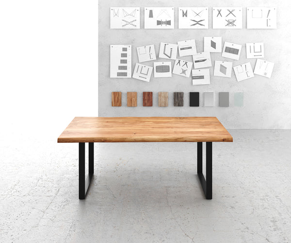 Dining Table Olympus Live Edge 200cm Acacia Wood Natural Square Frame Slim Black 55mm Top