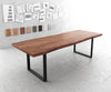 Dining Table Olympus Live Edge 260cm Acacia Wood Brown Square Frame Slim Black 55mm Top
