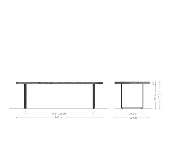 Dining Table Olympus Live Edge 260cm Acacia Wood Natural Square Frame Slim Black 55mm Top