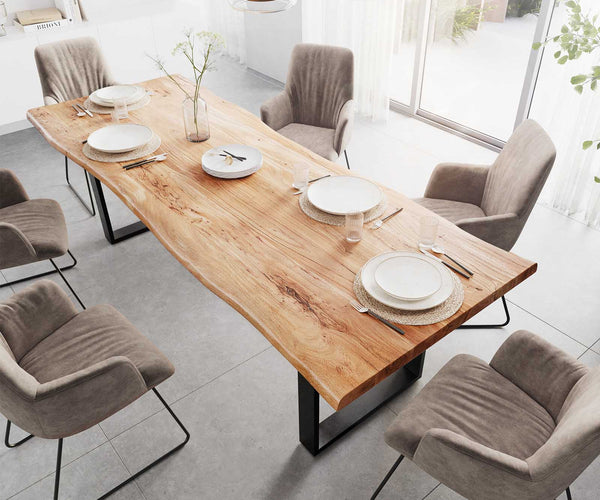 Dining Table Olympus Live Edge 260cm Acacia Wood Natural Square Frame Slim Black 55mm Top