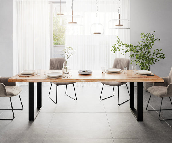 Dining Table Olympus Live Edge 260cm Acacia Wood Natural Square Frame Slim Black 55mm Top