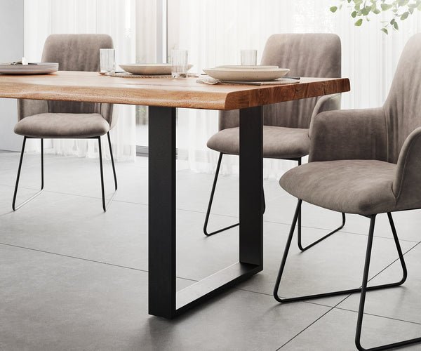 Dining Table Olympus Live Edge 260cm Acacia Wood Natural Square Frame Slim Black 55mm Top