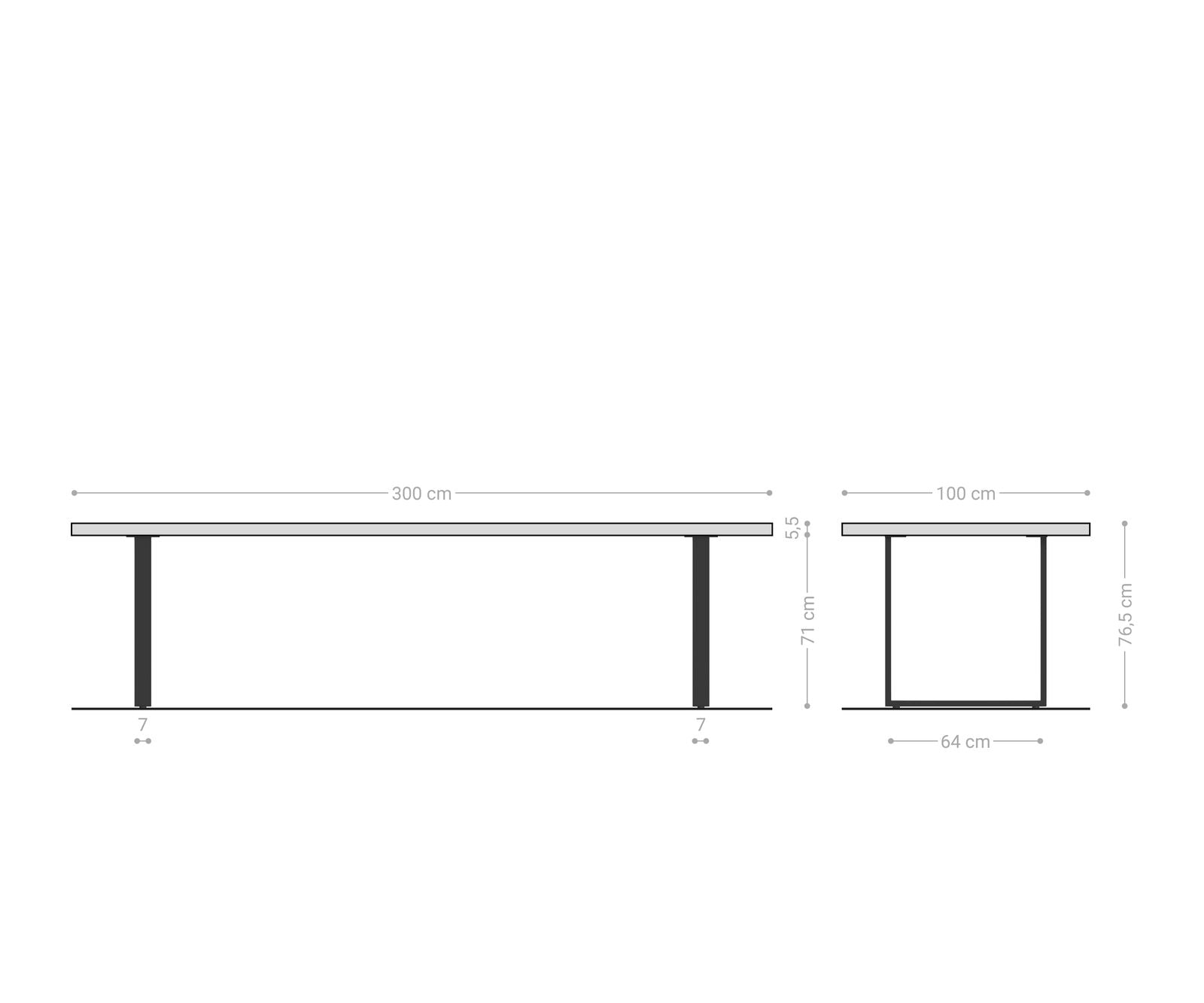 Dining Table Olympus Live Edge 300cm Acacia Wood Natural Square Frame Slim Black 55mm Top