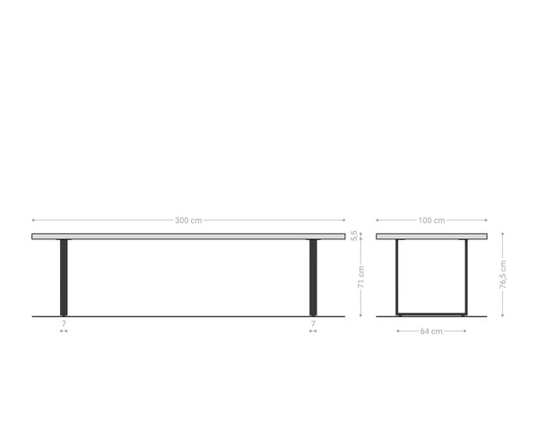 Dining Table Olympus Live Edge 300cm Acacia Wood Natural Square Frame Slim Black 55mm Top