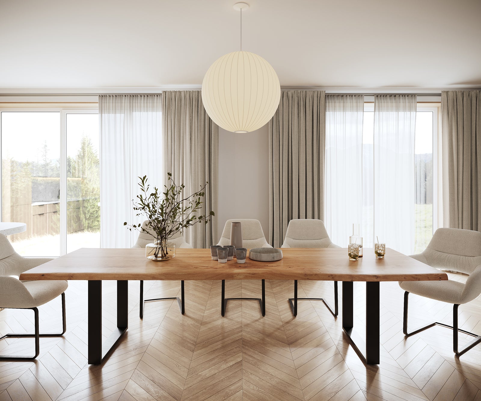 Dining Table Olympus Live Edge 300cm Acacia Wood Natural Square Frame Slim Black 55mm Top