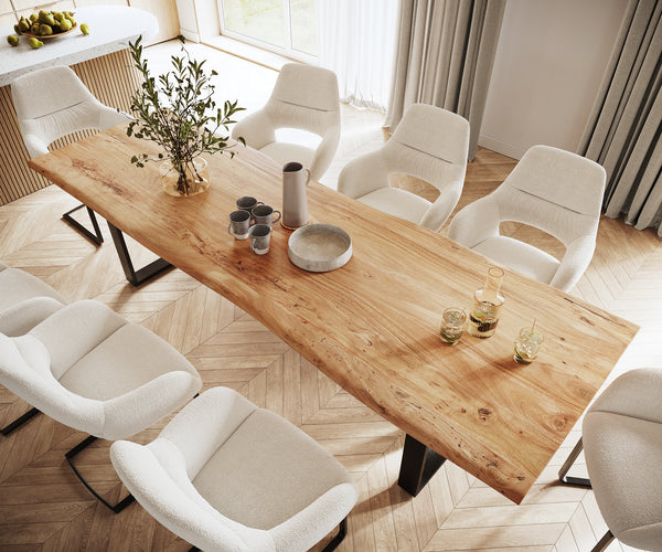 Dining Table Olympus Live Edge 300cm Acacia Wood Natural Square Frame Slim Black 55mm Top