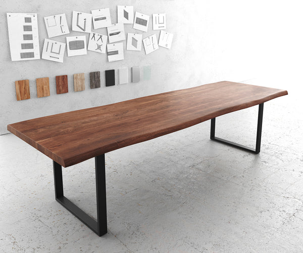 Dining Table Olympus Live Edge Acacia Wood Brown Square Frame Slim Black 200-300cm