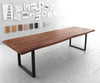 Dining Table Olympus Live Edge 300cm Acacia Wood Brown Square Frame Slim Black 55mm Top