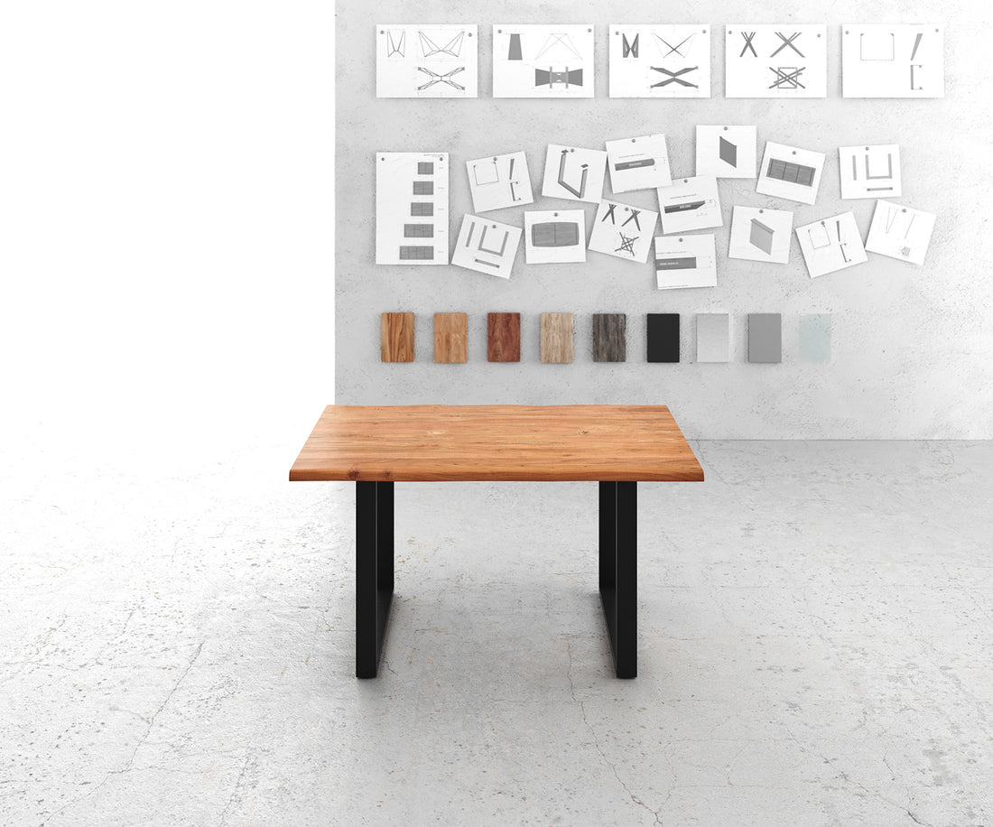 Dining Table Olympus Live Edge 140cm Acacia Wood Natural Square Frame Slim Black 35mm Top